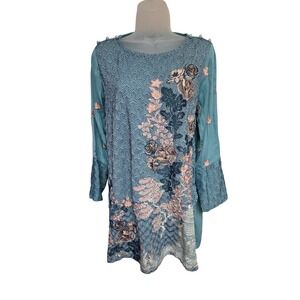 Beechtree Kurti Indian Pakistani Beige Floral Traditional‎ Embroidered